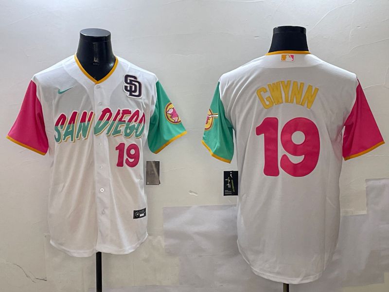 Men San Diego Padres #19 Gwynn White City Edition 2025 Nike MLB Jersey style 3
